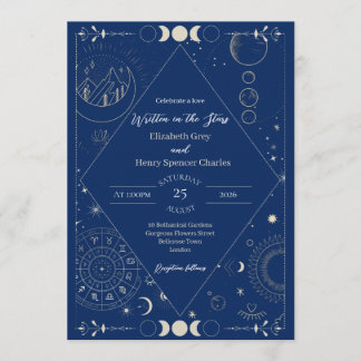 Celestial moon sun stars constellations wedding kaart