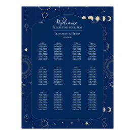 Celestial moon sun stars navy wedding seating plan perfect poster