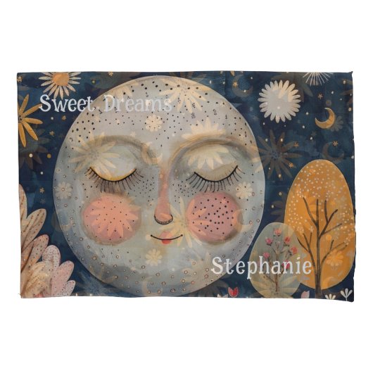 Celestial Moon Sweet Dreams Aangepaste naam Schatt Kussensloop (Voorkant)