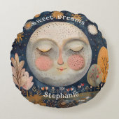 Celestial Moon Sweet Dreams Custom Name Schattigee Rond Kussen (Voorkant)
