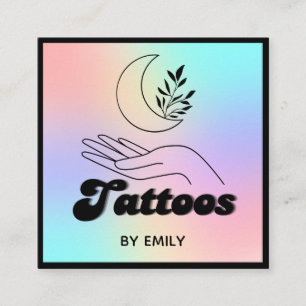 Celestial Moon Tattoo Salon Holografisch Vierkante Visitekaartje
