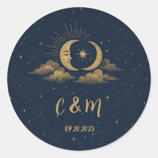 Celestial Moon Wedding Envelope Seal Ronde Sticker