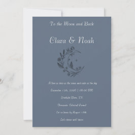 Celestial Moon Wedding Invitation Dusty Blue Kaart
