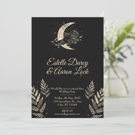 Celestial Moon Wedding Invite Kaart (Staand voorkant)