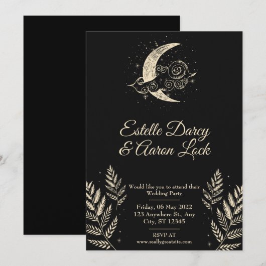 Celestial Moon Wedding Invite Kaart (Voorkant / Achterkant)