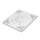 Celestial Moon with Face & Stars Silver and White Tegeltje (Zijkant)