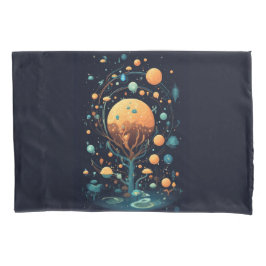 Celestial Moons and Clouds Tree Zwart en Sinaasapp Kussensloop