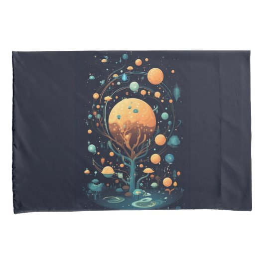 Celestial Moons and Clouds Tree Zwart en Sinaasapp Kussensloop (Voorkant-Rechts)