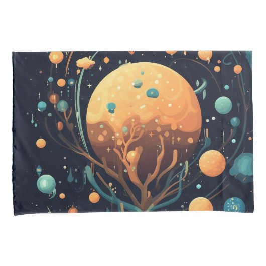 Celestial Moons and Clouds Tree Zwart en Sinaasapp Kussensloop (Voorkant-Rechts)