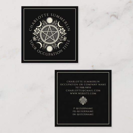 Celestial Moons Black Vierkante Visitekaartje (Voorkant / Achterkant)