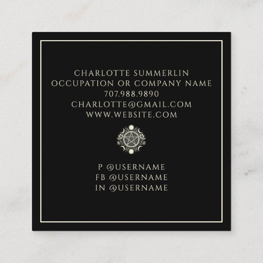 Celestial Moons Black Vierkante Visitekaartje (Achterkant)