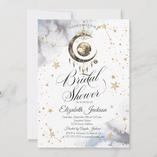 Celestial Moons, Crown, Stars Vrijgezellenfeest Kaart (Voorkant)