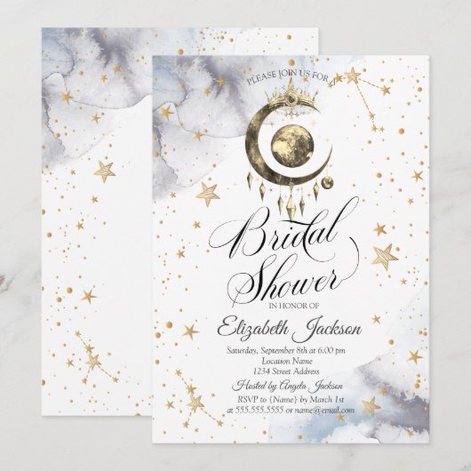 Celestial Moons, Crown, Stars Vrijgezellenfeest Kaart (Voorkant / Achterkant)