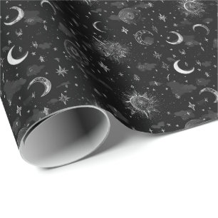 Celestial Moons & Stars Inpakpapier Monochroom
