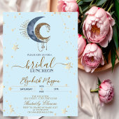Celestial Moons,Stars Light Blue Bridal Luncheon  Kaart