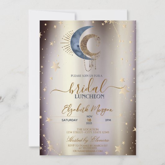 Celestial Moons,Stars Magical Bridal Luncheon  Kaart (Voorkant)