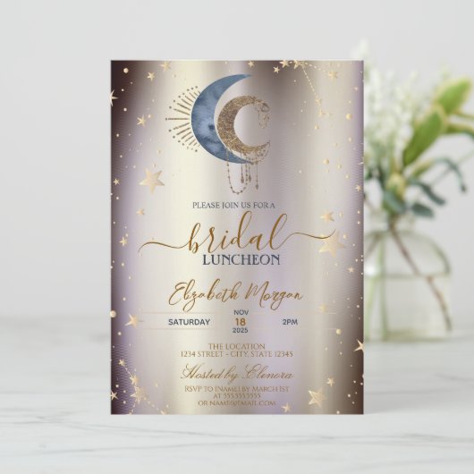 Celestial Moons,Stars Magical Bridal Luncheon  Kaart (Staand voorkant)