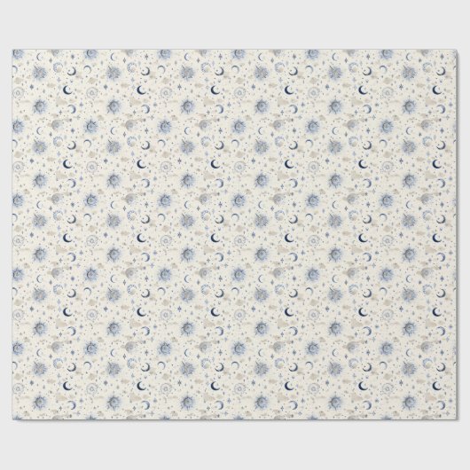 Celestial Moons & Stars Wrapping Paper Navy/Cream Cadeaupapier (Vlak)