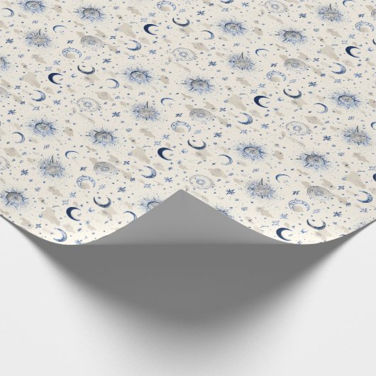 Celestial Moons & Stars Wrapping Paper Navy/Cream Cadeaupapier (Hoek)