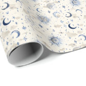 Celestial Moons & Stars Wrapping Paper Navy/Cream Cadeaupapier (Rol Hoek)