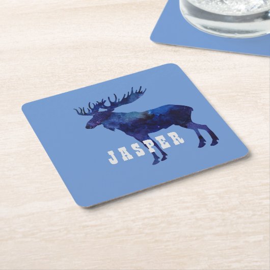 Celestial Moose Silhouette Custom Kartonnen Onderzetters (Schuin)