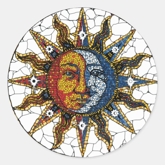 Celestial Mosaic Sun en Moon ONDERZETTER Ronde Sticker (Voorkant)