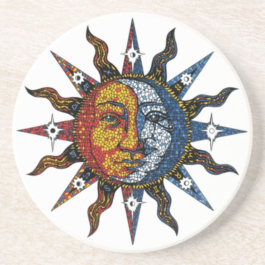 Celestial Mosaic Sun en Moon Zandsteen Onderzetter (Voorkant)