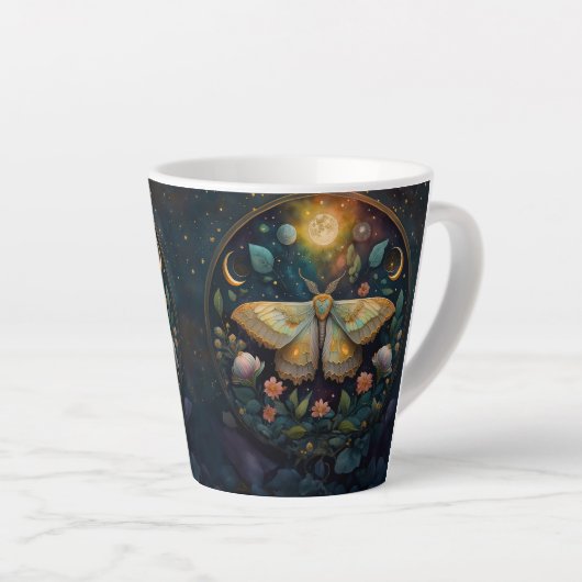 Celestial Moth and Moon Phases – Enchanted Night Latte Mok (Rechterhoek)