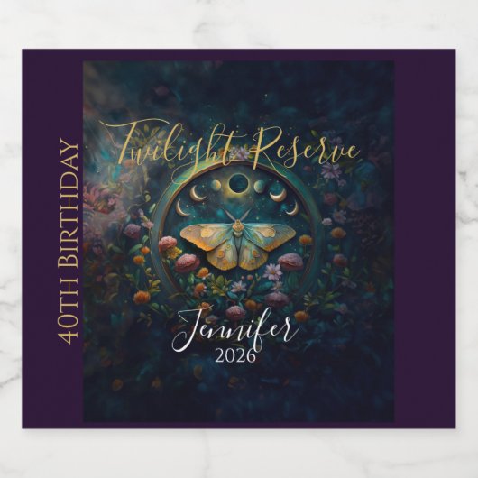 Celestial Moth and Moon Phases – Enchanted Night Sparkling Wijnetiket (Enkel label)