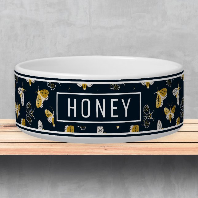 Celestial Moth Boho Patroon Naam Sjabloon Pet Bowl Voerbakje (Creator heeft geüpload)