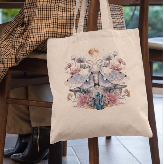 Celestial Moth Crystal Floral Moon   Tote Bag