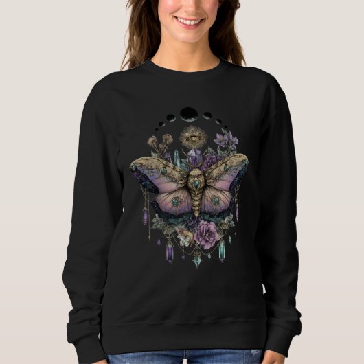 Celestial Moth Moon Phases Gothic Witch Sweatshirt (Voorkant)