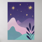 Celestial Mountain Night Sky Kunstposter | Paars & Poster (Voorkant)