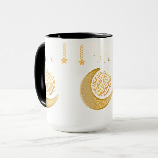 Celestial Mug – Gold Crescent Moons & Stars for Dr Mok (Voorkant links)