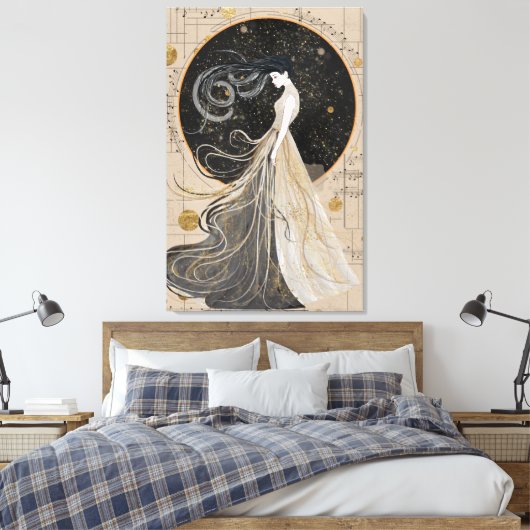 Celestial Muse Wall Art | Dromerige kosmische vrou Canvas Afdruk (Insitu (Slaapkamer))