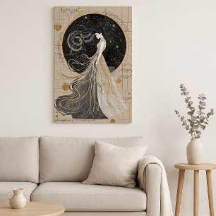 Celestial Muse Wall Art Dromerige kosmische vrou Canvas Afdruk