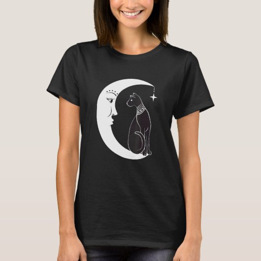 Celestial Mystical Black Cat Familiar Pagan Witchc T-shirt (Voorkant)
