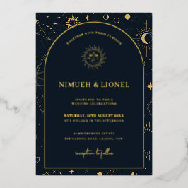 Celestial Mystical Elements Starsign Wedding Folie Folie Uitnodiging
