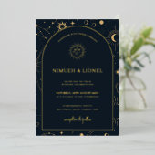 Celestial Mystical Elements Starsign Wedding Folie Folie Uitnodiging (Staand Voorkant)