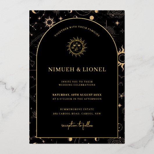 Celestial Mystical Elements Starsign Wedding Folie Uitnodiging (Voorkant)
