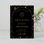 Celestial Mystical Elements Starsign Wedding Folie Uitnodiging (Staand Voorkant)