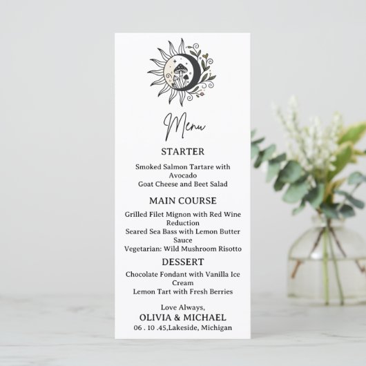 Celestial Mystical Wedding Menu Card  (Staand voorkant)