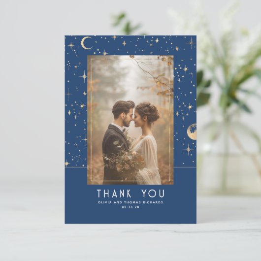 Celestial & Mystieke Sterrennacht Dank u Foto Bedankkaart (Staand voorkant)
