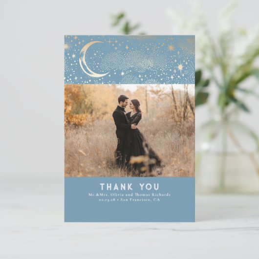 Celestial & Mystieke Sterrennacht Dank u Foto Bedankkaart (Staand voorkant)