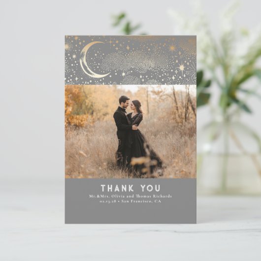Celestial & Mystieke Sterrennacht Dank u Foto Bedankkaart (Staand voorkant)