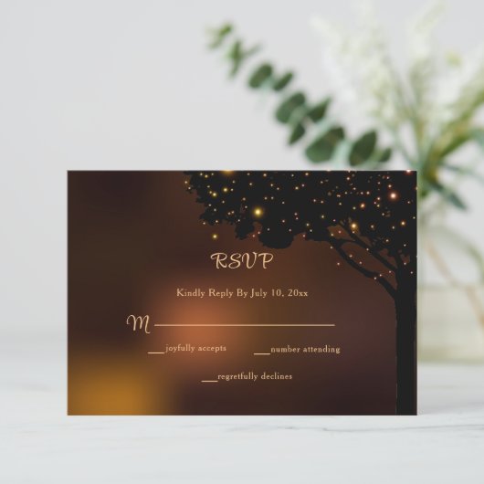 Celestial Naight String Light Wedding RSVP Kaartje (Staand voorkant)