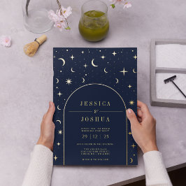 Celestial Navy Arch Lijst Star Moon Golden Folie Uitnodiging
