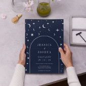 Celestial Navy Arch Lijst Star Moon Silver Folie Uitnodiging