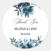 Celestial Navy Blue Floral Bedankt Favor Ronde Sticker (Voorkant)
