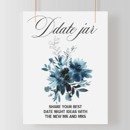 Celestial Navy Blue Floral Date Jar Sign Poster